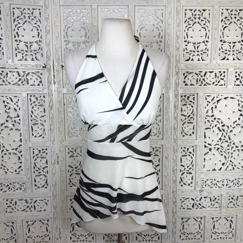 Charlotte Russe Y2K Zebra Print Halter Babydoll Top Womens Small Sheer Dainty